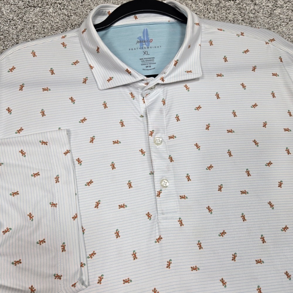 Johnnie-O Polo men XL Featherweight Performance Sergio Lizard Geico print stripe